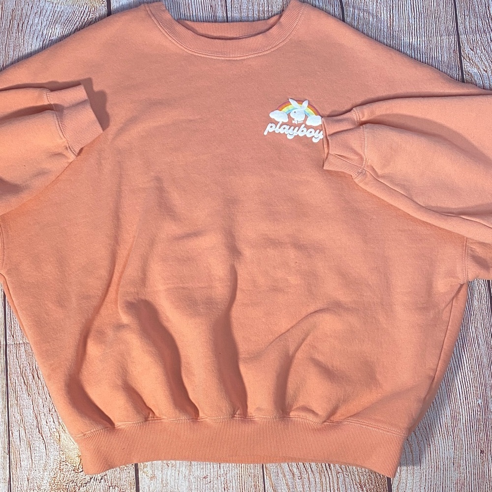Playboy x PacSun Women’s XS Peach Crewneck Sweatshirt Rainbow Logo Y2K - Picture 10 of 14